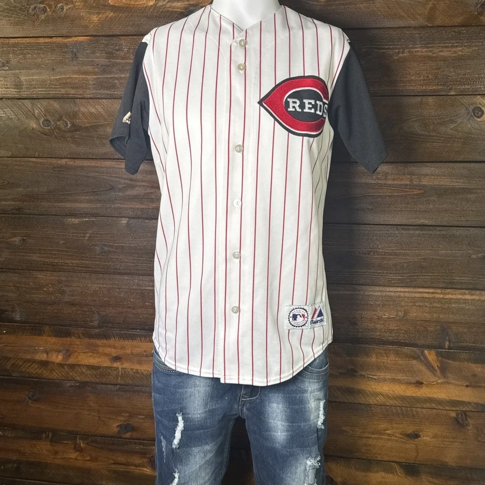 Cincinatti Reds # 3 Throwback‎ Majestic Pin Striped MLB Jersey Size Small 42